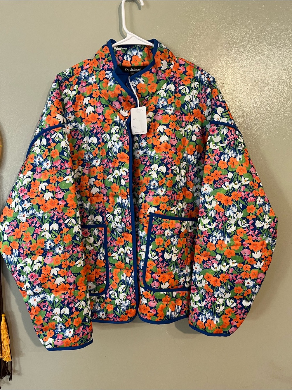Dani& Davi Floral Quilted Jacket - Orange, White Navy Floral Lightweight 2XL NWT
